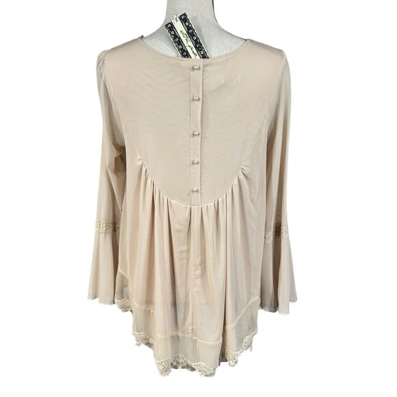 Ultra Pink Small Victorian Top Asymmetrical Crochet Lace Lined Long Bell Sleeves - Picture 7 of 11